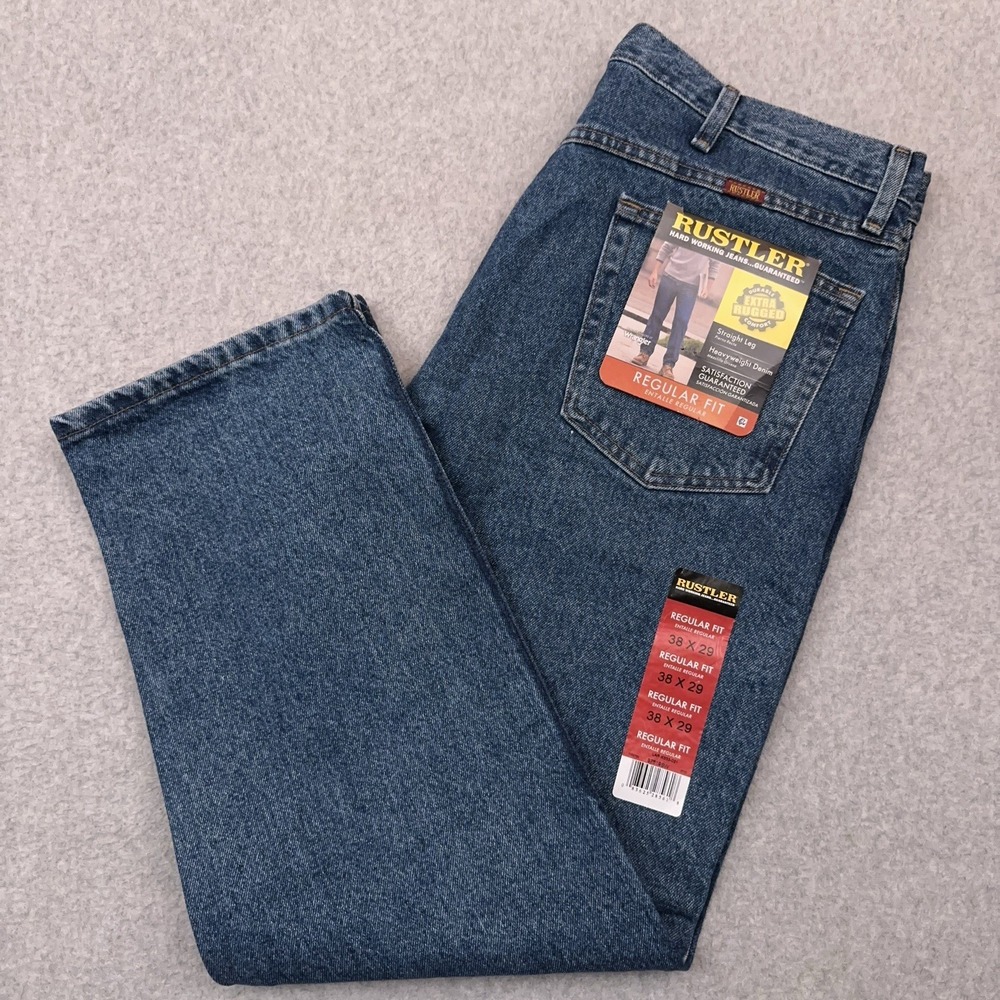 NEW Rustler Jeans Men's 38x29 Blue Regular Fit Heavyweight‎ Denim Workwear